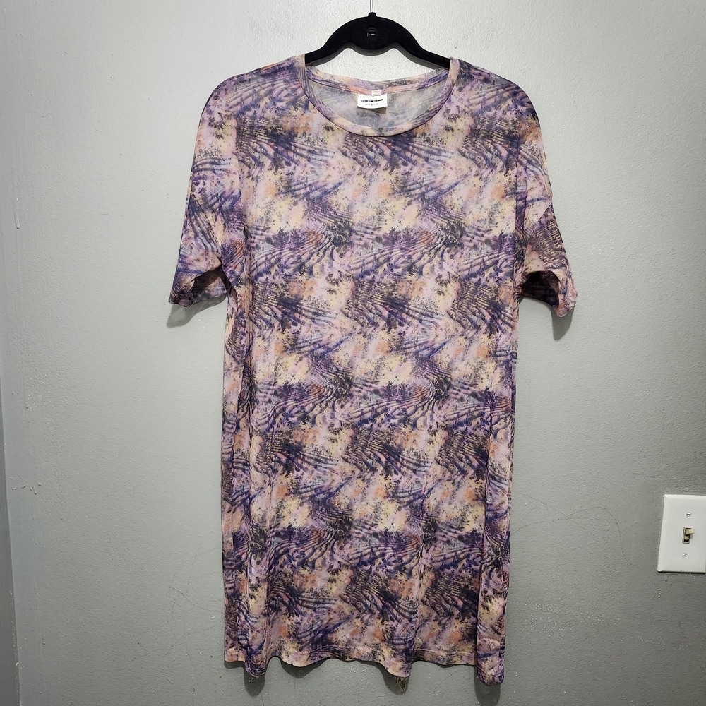 Noisy May Oversized Mesh Sheer Purple & Pink Tie-Dye Short Sleeve Tee Size M